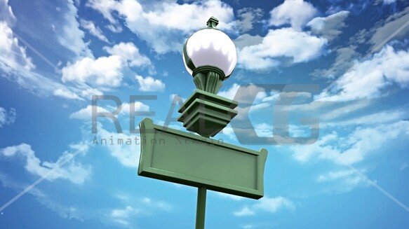 the blanked signage board and street lamp over the blue sky background